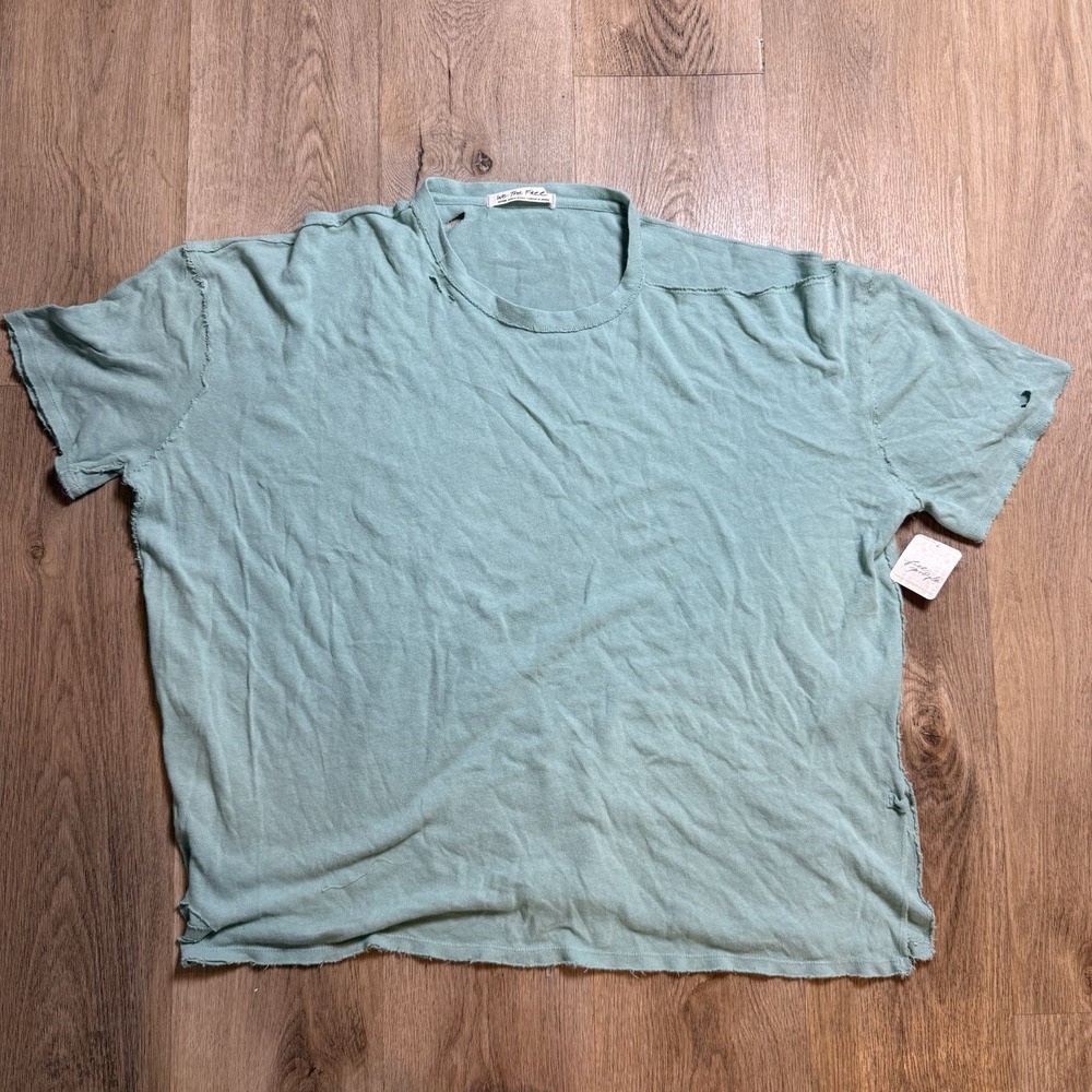 Free People We The Free T-Shirt Size M Mint‎ Blue Short Sleeve Distressed Holes